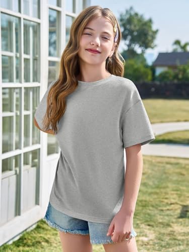 Image of Haloumoning Girls Short Sleeve T-Shirts | Kids, Summer,Girls shirts,Oversized t shirts,Girls T-Shirts,Oversized Tops, Casual Crewneck, Basic Tees 5-14Y
