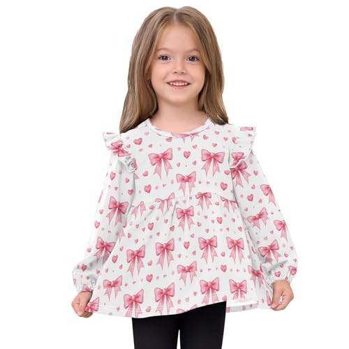 Love Heart Bow Girls Shirts Cotton Long Sleeve Ruffle Toddler Tee Tops3