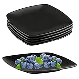 YuLiMirich Juego de 4 platos llanos negros, platos grandes, rectangulares, platos de postre, platos de postre, platos de camping, platos de picnic para carne, sushi, aperitivos y ensaladas