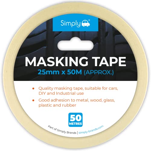 Image of Simply Auto 25mmx50m Masking Tape - Adhesive Tape Ideal For Painters, Decorators, Professionals and DIY Use. 25mm Wide, 50m roll.