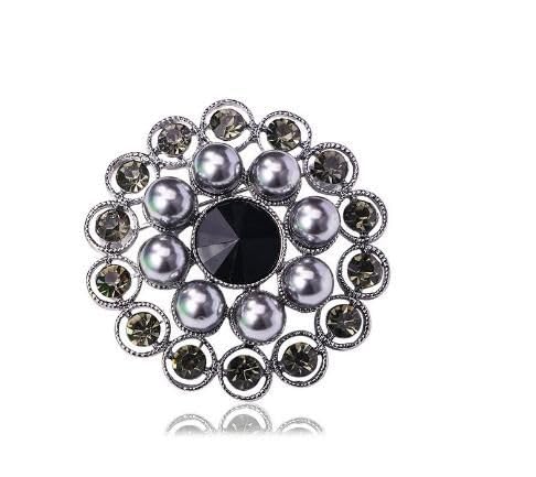 Broche en strass et perles de fleurs rondes pour femme bijou brillant