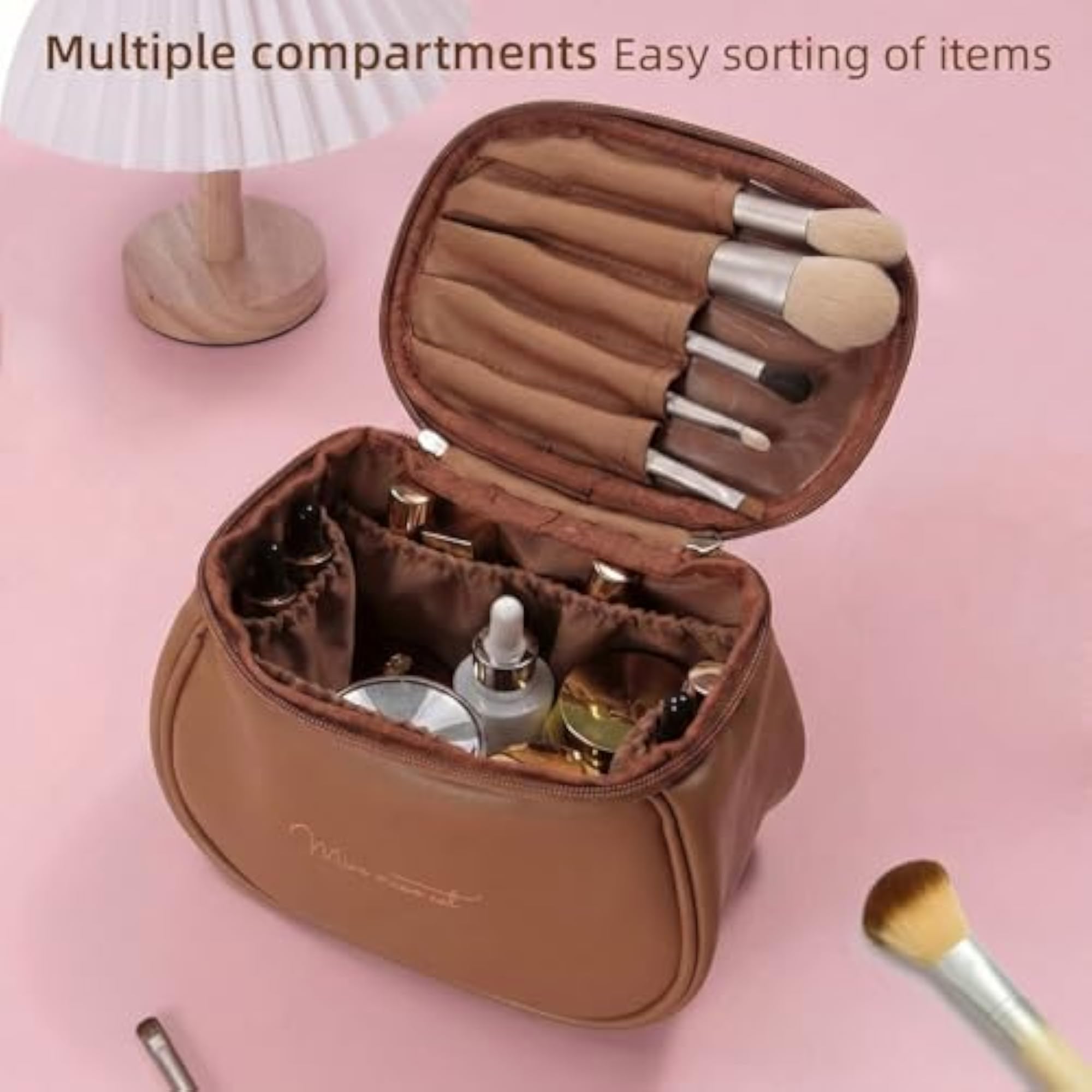 Portable Large Capacity Leather Cosmetic Bag for Women