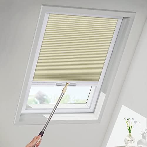 MiLin Skylight Shades Blackout Blinds Cordless Cellular Blinds for Window Shades Suitable for Roof Inclined Plane Room Windows - Custom Cut to Size (100% Blackout Creamy)