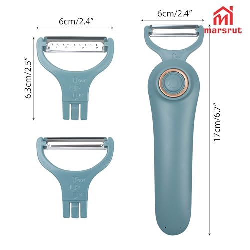 3-in-1 Electric Peeler Fruits and Vegetables Cordless for Kitchen, Handheld Julienne Blade Slicer Tool Set for Potatoes Cucumber Apples Carrot, Electrico Automatic Stainless Steel Pro Gadgets-Blue - Image 2