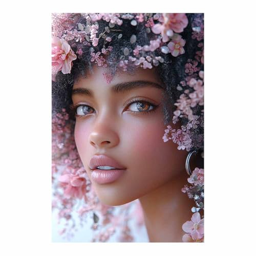 QUSAAOU Impressions Couronne fleurie rose cheveux bouclés plan rapproché Deco Tableau Murale Decoration Salon Peinture Tableaux Chambre Toiles Maison Femme Fleurs Nature Vintage(Rose)20x30cmSans cadre
