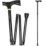 DMI Lightweight Aluminum Adjustable Folding Collapsible Walking Cane for Women, Wood Derby-Top Handle, Black