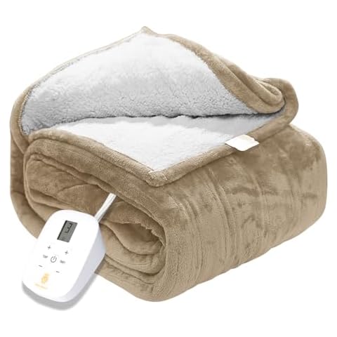 Heated Blanket Electric Throw,Soft Plush Fabric,Warm and Cozy,Multiple Heat Settings,Safety 10 Hours Auto-Off Dual Controllers(62Wx84L, Linen) Cover