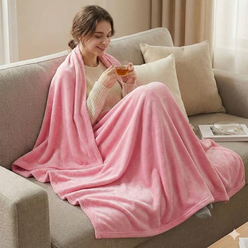 Image of Cotton Bolls Textiles Cozy Plush AC Blanket for Single Bed, Lightweight All Season Blanket, Ultra Soft Blanket for AC Room, Mild Winter, Can Be Used as Bedsheet in Winter, 60x90 Inches, Pink