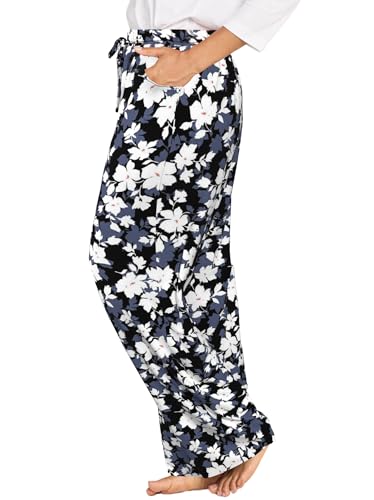 Image of FLYCURVY Plus Size Women Pajama Pants Soft Long Sleep Lounge Pants Drawstring Star Floral Printed with Pocket L-5XL