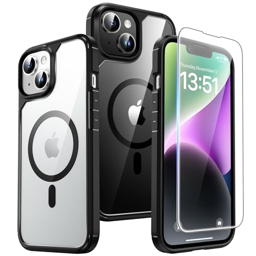 TAURI fĂĽr iPhone 14 HĂĽlle 6,1" mit Schutzfolie - Schwarz