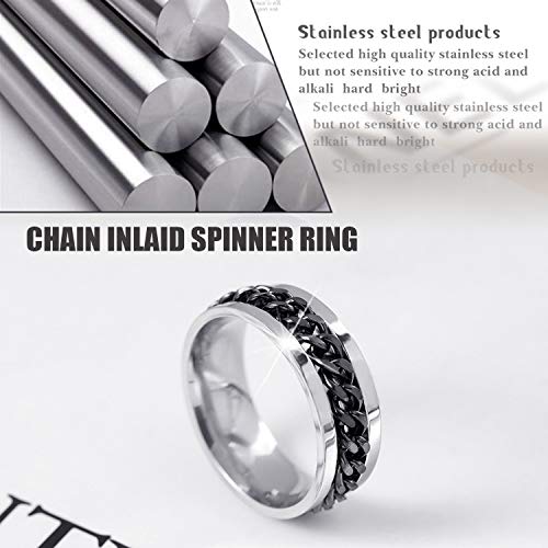 EIELO 9Pcs Stainless Steel Band Rings for Men Women Cool Fidget Spinning Chain Ring Anxiety Relief Fashion Simple Wedding Engagement Black Ring Set4
