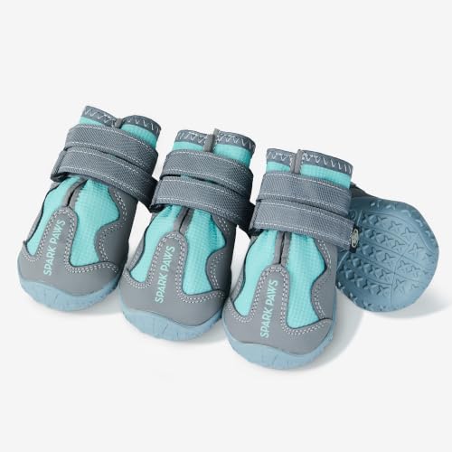 Image of Spark Paws 365 Dog Shoes - All-Weather Paw Protection | Winter Snow Boots & Summer Hot Pavement Booties for Dogs | All-Terrain, Water-Resistant, Teal - Size 1