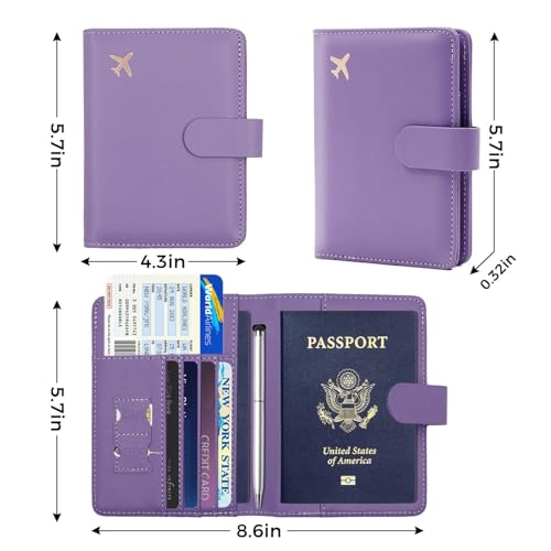 Image of Melsbrinna Premium Leather Passport Holder Covers Case, Waterproof Rfid Blocking Travel Wallet Passport Holder with Pen Holder, Cute Passport Book for Women /Men