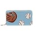 Produktbild Damen-Geldbörse mit Reißverschluss und Handy, Baseballs und Handschuhe auf blauem Hintergrund-Muster, Reise-Geldbörse aus Leder