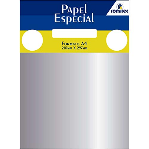 Papel A4 Metalico Romitec, Prata, Pacote de 15
