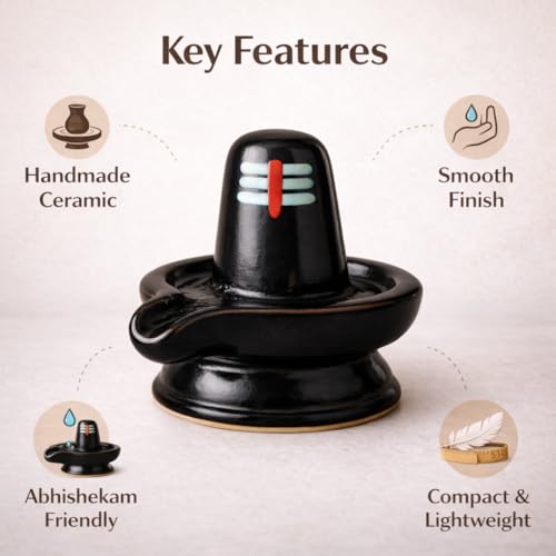 Image of Black Ceramic Shivling Idol for Puja & Abhishekam | Sacred Shiva Lingam for Home Mandir, Spiritual Decor | Auspicious Religious Showpiece for Gifting - 5 x 4 cm