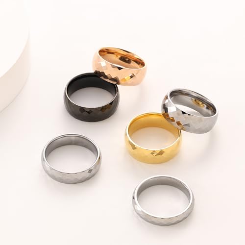 6mm/8mm Tungsten Rings for Men Women, Rose Gold/Gold/Silver Wedding Band Multi-Faceted Engagement Promise Ring for Couple Comfort Fit4