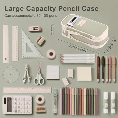 Image of Large Capacity Pencil Case Pouch, Cute Aesthetic Big Capacity Zipper Cases Pen Portable Office Stationery Makeup Bag, Desk Organizer for College Adults Women Men (Pista)