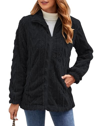 Zetieny Teddy Fleecejacke Damen Winter Warm Hoodie Sweatshirt Zip Langarm Oberteile Top Sweatjacke mit Tasche
