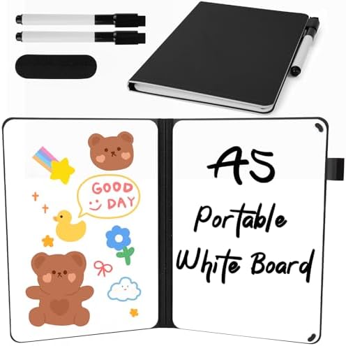 A5 Portable White Board Dry Erase, 8.4 x 6 inch Double Sided Folding Whiteboards with 2 Pens, Small Dry Erase Board Notebook for Study, Doodling, Meeting, Planning