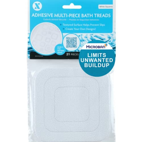 SlipX Solutions Microban-Infused Square Adhesive Anti-Slip Safety Treads, Reliable Grip for Bathtubs, Showers, Stairs & More, Power Grip Floor Grips (21 Count, White) Design Your Own Pattern