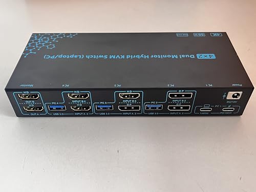 Image of 2 Monitors 4 Computers KVM Switch Laptop and Desktop 4 Port Hybrid USB-C Docking & Dual Displayport & DP HDMI & Dual HDMI 4K@60Hz KVM Switch with EDID Emulator, Support PD 100W Charging
