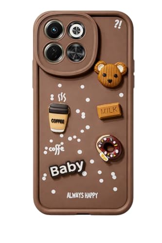 Image of Bintage CASE Cute Fun Taddy Cartoon 3D Ball Bear Milk Cake Coffee Silicon Case Full Body & Camera Protection Back Cover Compatible for Tecno Pova 6 Neo 5G - Brown
