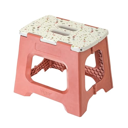Image of Vigar Compact Step Stool Foldable, 10-1 /2-Inch, Terrazzo Top | For Adults up to 330 Pound, Lightweight Stool, Non-Slip Folding Design, Compact Step Stool