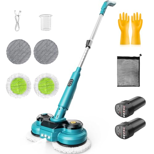 Lmozim Balai Electrique sans Fil Balai Laveur a Batterie Serpillière Rotatif 3 Vitesse avec 4 Pads Nettoyeur de Sol avec Pulvérisateur d'eau et Lampe LED pour Maison