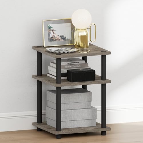 Image of Furinno Turn-N-Tube Toolless 3-Tier Night Stand, Nightstand, French Oak | Open Shelf, Soft-Corner, Bedside Table, End Table, Side Table, for Bedroom, Closet, Dorm