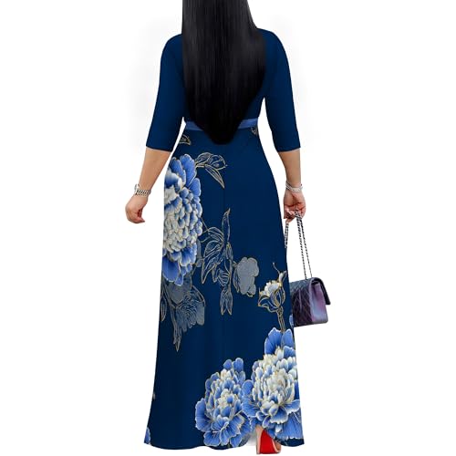 Image of PinkPatty Women's Long Sleeve Maxi Dress Plus Size Trendy Wedding Guest Dress with Pockets&Belt
