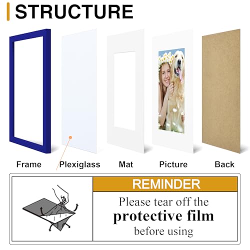 decorUhome 12x16 Picture Frame Set of 10, Display Photos 8.5x11 with Mat or 12x16 Unmatted for Picture Frames Collage Wall Decor, Royal Blue