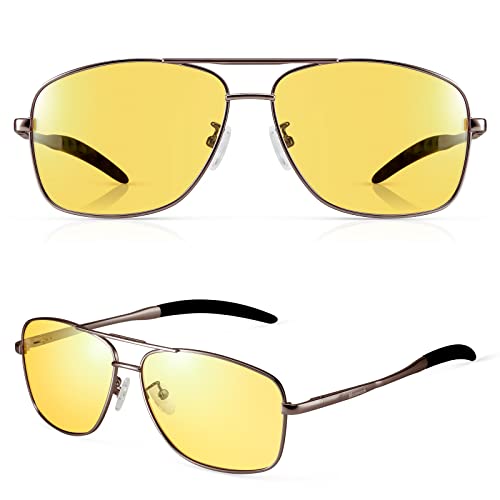Bloomoak Lunettes de conduite de nuit pour homme - Protection anti-éblouissement UV400 - Grande monture en métal - Charnières à ressort - Lunettes de nuit, jaune Cover
