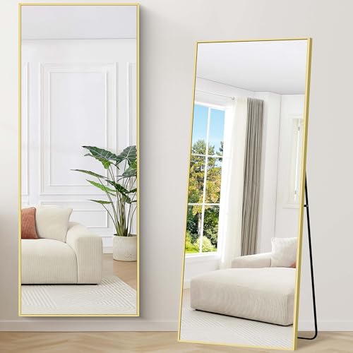 Home Espejo de Cuerpo Entero, Espejo Grande de Pie con Marco de Aleación de Aluminio, 165 x 60 cm, Para Sala o Dormitorio (Dorado)