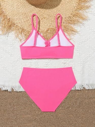 Milumia Girl's Two Piece Swimsuit V Neck Ruched Spaghetti Strap Wireless Bikini Set2