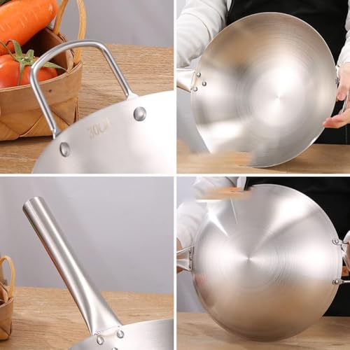 Wok de acero inoxidable 304, 34 cm, hecho a mano miniatura 5