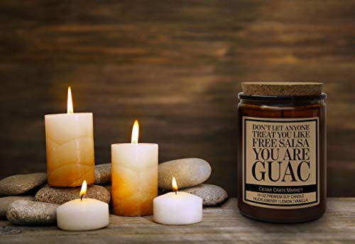 Don't Let Anyone Treat You Like Free Salsa You Are Guac, Kraft Label Scented Soy Candle, Huckleberry, Lemon, Vanilla, Glass Jar Candle, Made In The Usa, Decorative Candles, Funny And Sassy (Amber) #TOP5