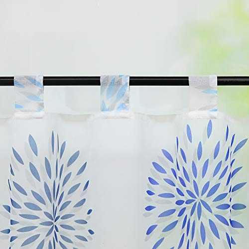ESLIR Modern Bistro Curtain Kitchen Curtains Transparent Curtains with Loops Short Curtain Voile Circle Pattern Blue HxW 45 x 120 cm 1 Piece - Image 3