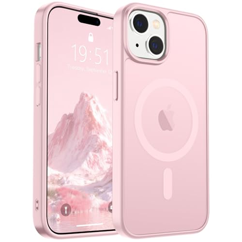 SUPFINE Magnetic for iPhone 15 Case (Compatible with MagSafe) (Military Grade Drop Protection) Translucent Matte Shockproof Phone Cover,Light Pink