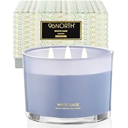 96NORTH Luxury White Sage Candle | Large 3 Wick Jar Candle | Up to 50 Hours Burning Time | 100% Natural Soy Wax | Relaxing Aromatherapy Aesthetic Candles | Housewarming Gift for Men and Women