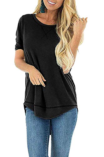 HIYIYEZI Summer Tops for Women Short Sleeve Side Split Casual Loose Tunic Top2