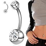 ZZHBOO 1 Unidad, Titanium Alloy Round Ball Double Diamond Belly Button Ring, Belly Piercing Jewelry, 1.6 * 10mm