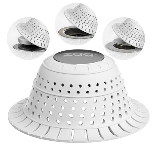 zaa Bathtub Drain Hair Catcher, Premium Silicone Collapsible 1 Pack Drain Protector for Pop-Up and Regular Drains of Shower, Tub, Bathroom, Sink, Light Gray
