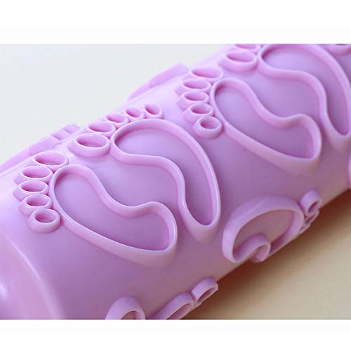 EORTA Embossed Rolling Pins Textured CakeClay Decorating Tools FlowerHeartFeet 3D Pattern Food Grade Plastic Embossed Roller with Handle for Fondant Pie Cookie Biscuit Dough F-Purple Feet
