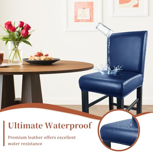 Image of PU Leather Bar Stool Covers with Backs Waterproof Bar Stool Chair Covers | Washable, Wipeable, Thick, Counter Chair Cover, Height Chair Slipcovers, Chair Protector For Pub /Cafe /Dining, Blue