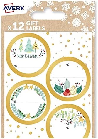 Avery Festive Label Pack with Winter Floral Design - 12 PCS Gift Label Stickers, Self-Adhesive Premium Christmas Name Labels and Gift Wrap Decoration.