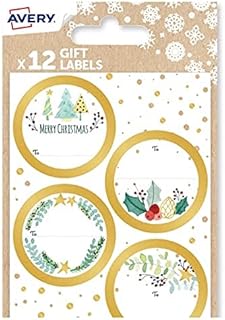 Avery Festive Label Pack with Winter Floral Design - 12 PCS Gift Label Stickers, Self-Adhesive Premium Christmas Name Labels and Gift Wrap Decoration.