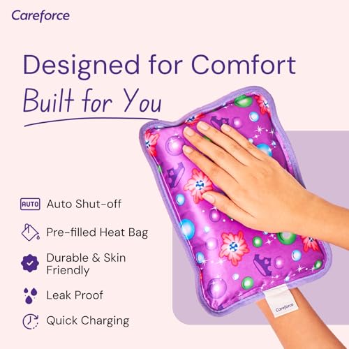 Image of Careforce Electric Hot Water Bag for Pain Relief Heating Pad for Periods Cramps Heat Warmer Pack for Shoulder, Back, Neck and Full Body Aches - Floral Purple