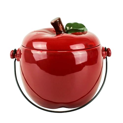 Red Apple Ceramic Compost Caddy/Kitchen Food Waste Bin (3.5 Litre)