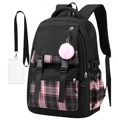 Aryan schwarze Schulrucksack Teenager Mädchen Damen,17In Leichter Laptop Rucksack Aesthetic Tagesrucksack Geeignet Reise College Arbeit (Schwarz)